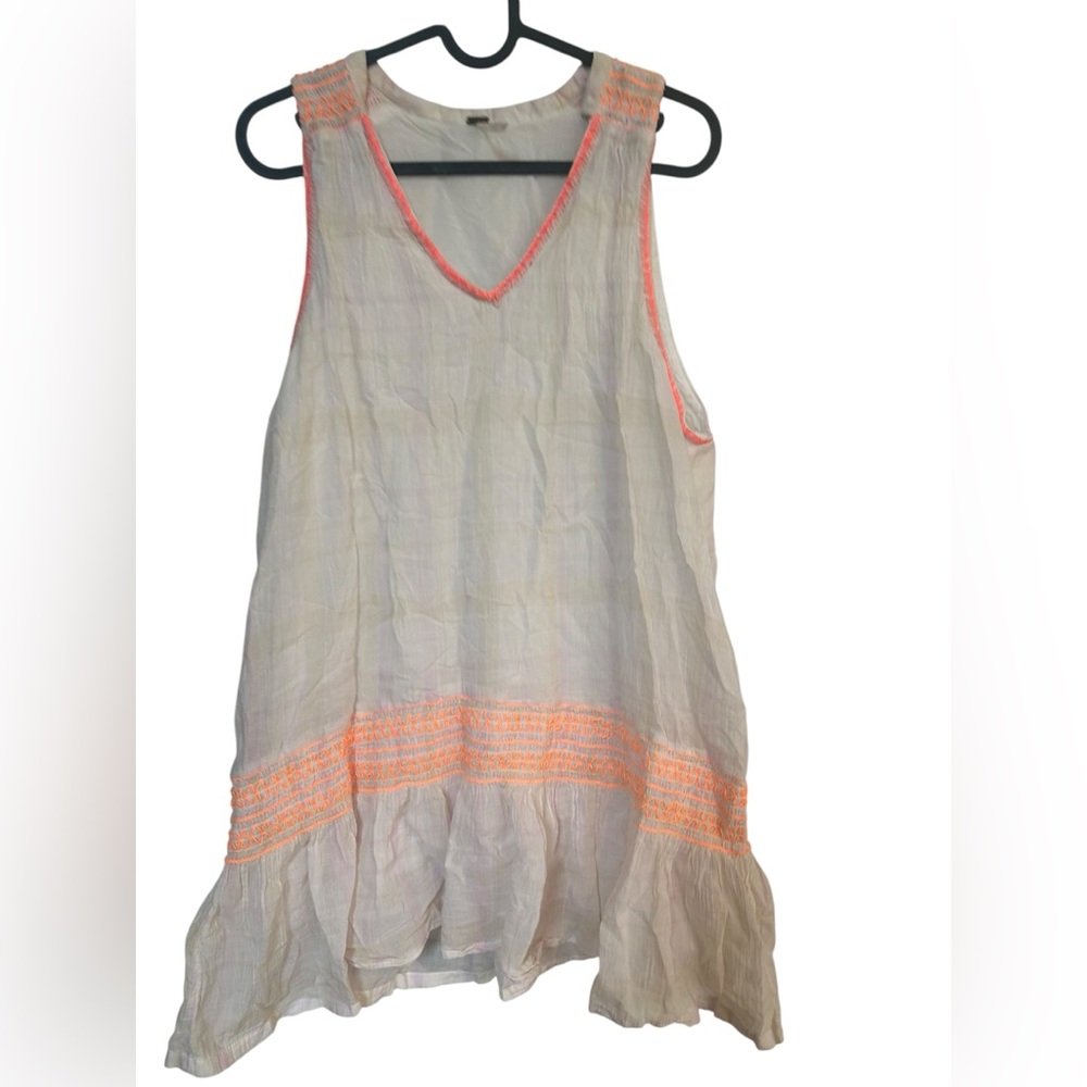 Free people Lightweight White Sleeveless V-Neck Tunic with Coral Trim xs
